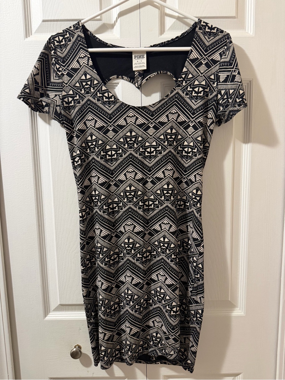 PINK Victoria's Secret Black & White Cotton Heart-Cutout Short Sleeve Dress Size
